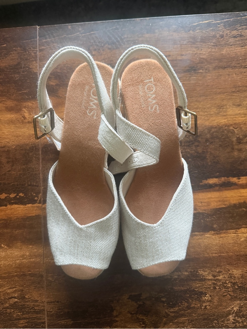 Toms White Canvas Slingback Wedge Sandals